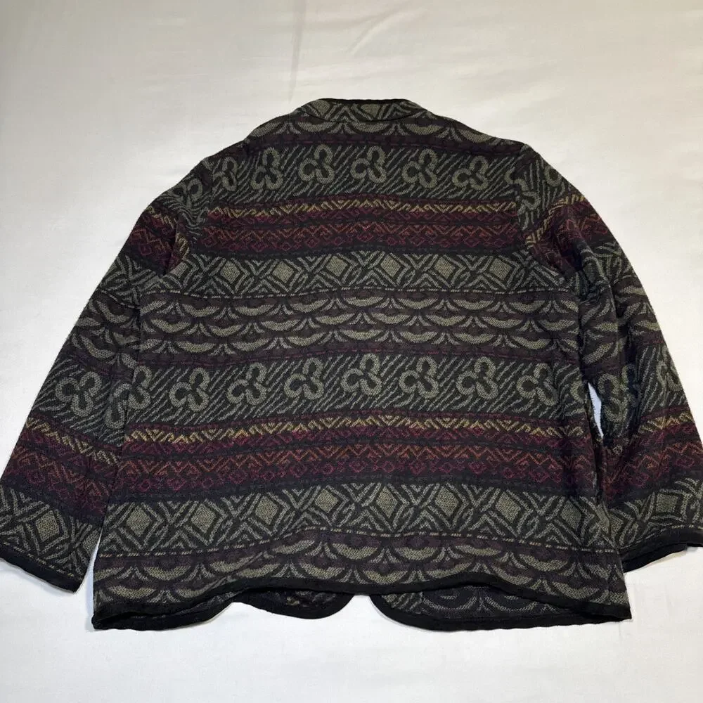 VTG Studio Works Womens Lg Knit Blazer Cardigan Southwestern Boho Aztec EUC
